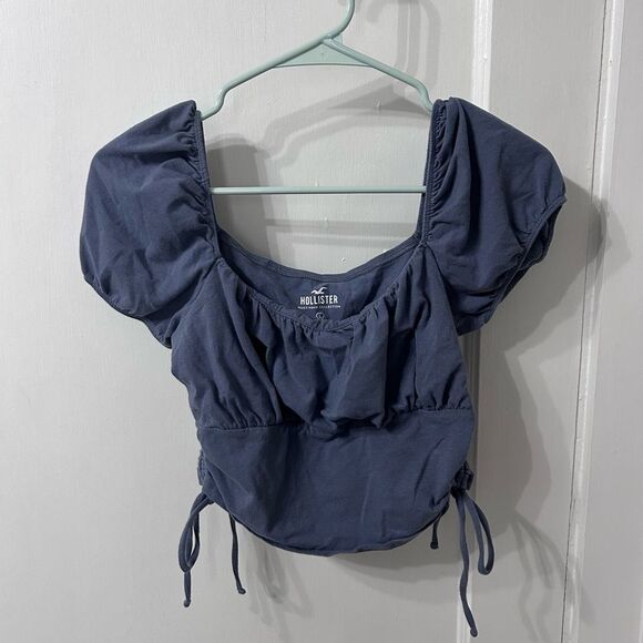 Hollister Women's Dark Blue Puff Sleeve Blouse - Picture 1 of 3